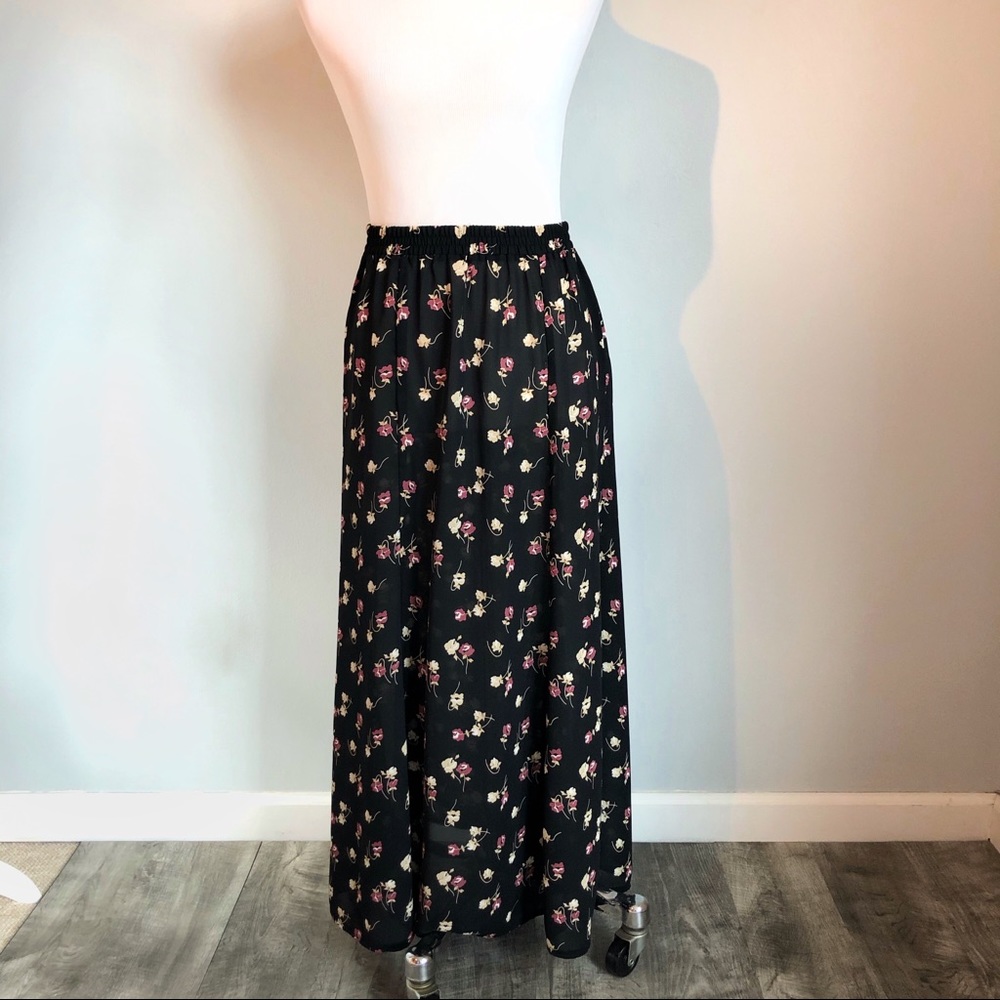 Tweeds Black Floral Boho Maxi Skirt Semi Sheer, S - Picture 3 of 8